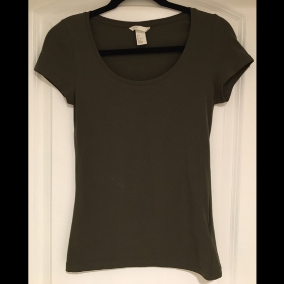 H&M Tops - H&M Olive Basic Jersey Tee